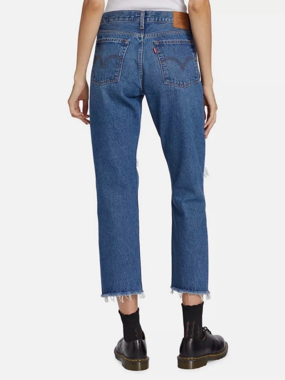Levi's 501 Raw Hem Straight Leg Jeans in Medium Blue Size 28 x 26